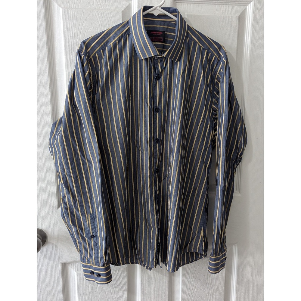 Jared Lang After Hours Button Up Long Sleeve Shirt Men's L Blue Yellow Stripe
